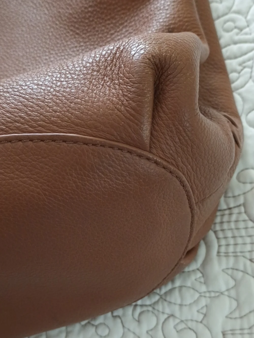 Tory Burch Marion Whipstitch Warm Cognac Leather Shoulder Logo Hobo